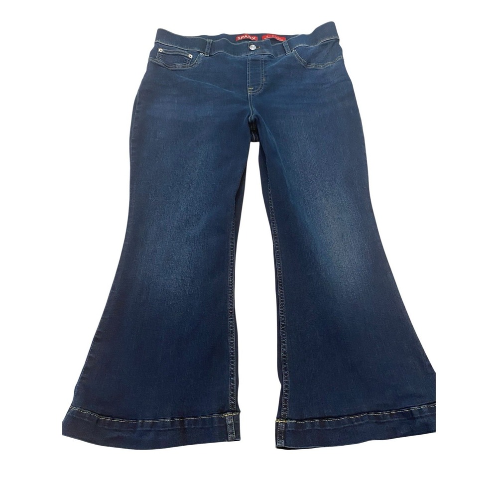 SPANX Flare Cropped Jeans Womens 1X Dark Wash High Rise Pull On Stretch Denim